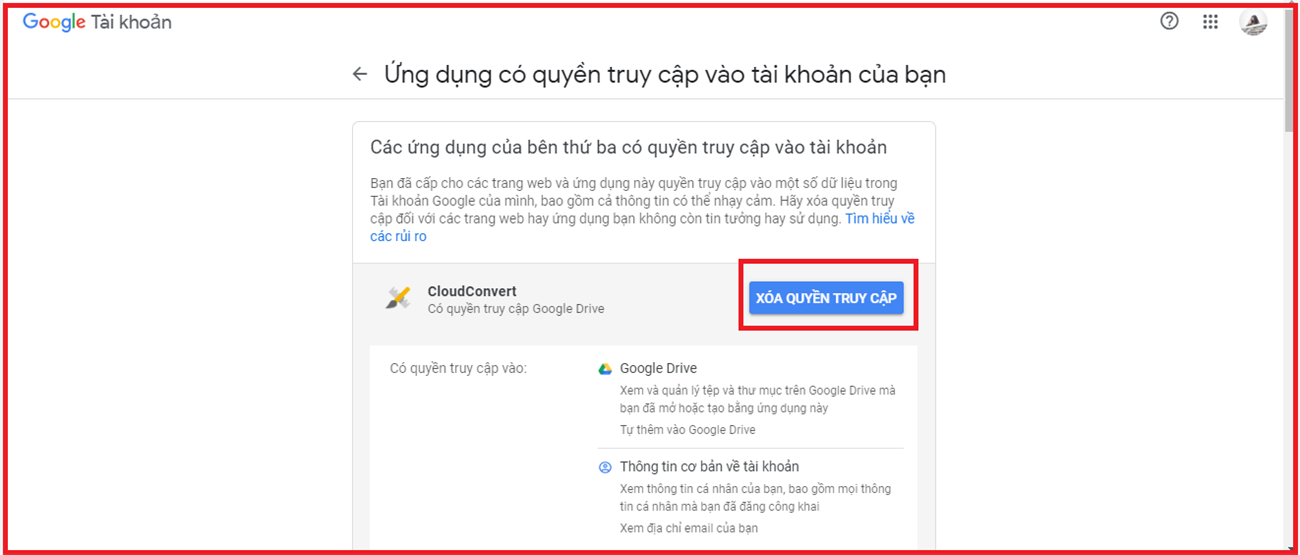 Cách kiểm tra độ mạnh yếu mật khẩu đã lưu trên Google, có bị hack không > Quản lí quyền truy cập của bên thứ ba 