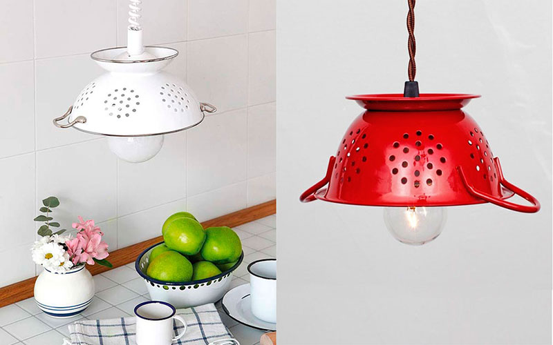 Utilize the mesh basket to decorate kitchen lights