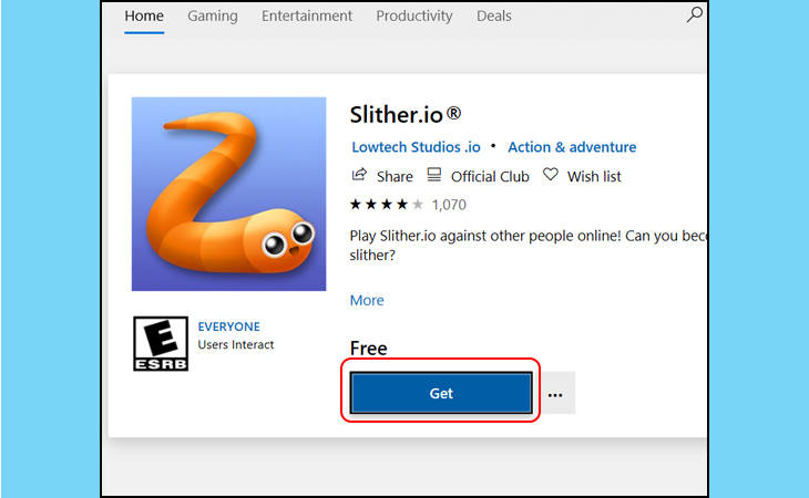 Hướng dẫn cài đặt game, ứng dụng từ cửa hàng Microsoft trên Windows 10 > Bước 4: Tại đây bạn chọn Get.