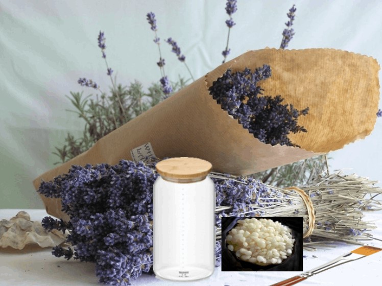 ingredients for dried flower beeswax candle