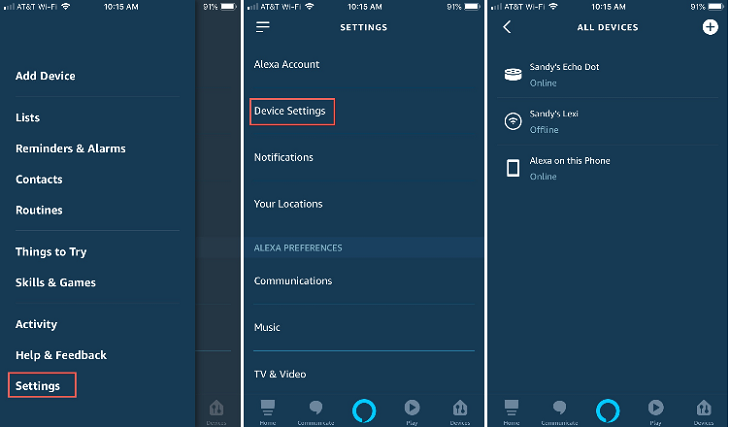 Chọn Settings, chọn Device Settings và chọn thiết bị