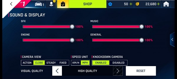 Thiết lập đồ họa cao trong game Asphalt 9