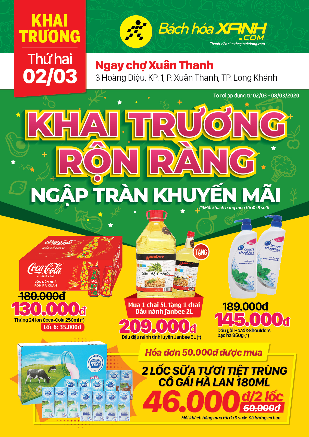 Cửa hàng Bách hóa Xanh 3 Hoàng Diệu, P.Xuân Thanh khai trương 2/3/2020 Cửa hàng Bách hóa Xanh 3 Hoàng Diệu, P.Xuân Thanh khai trương 2/3/2020