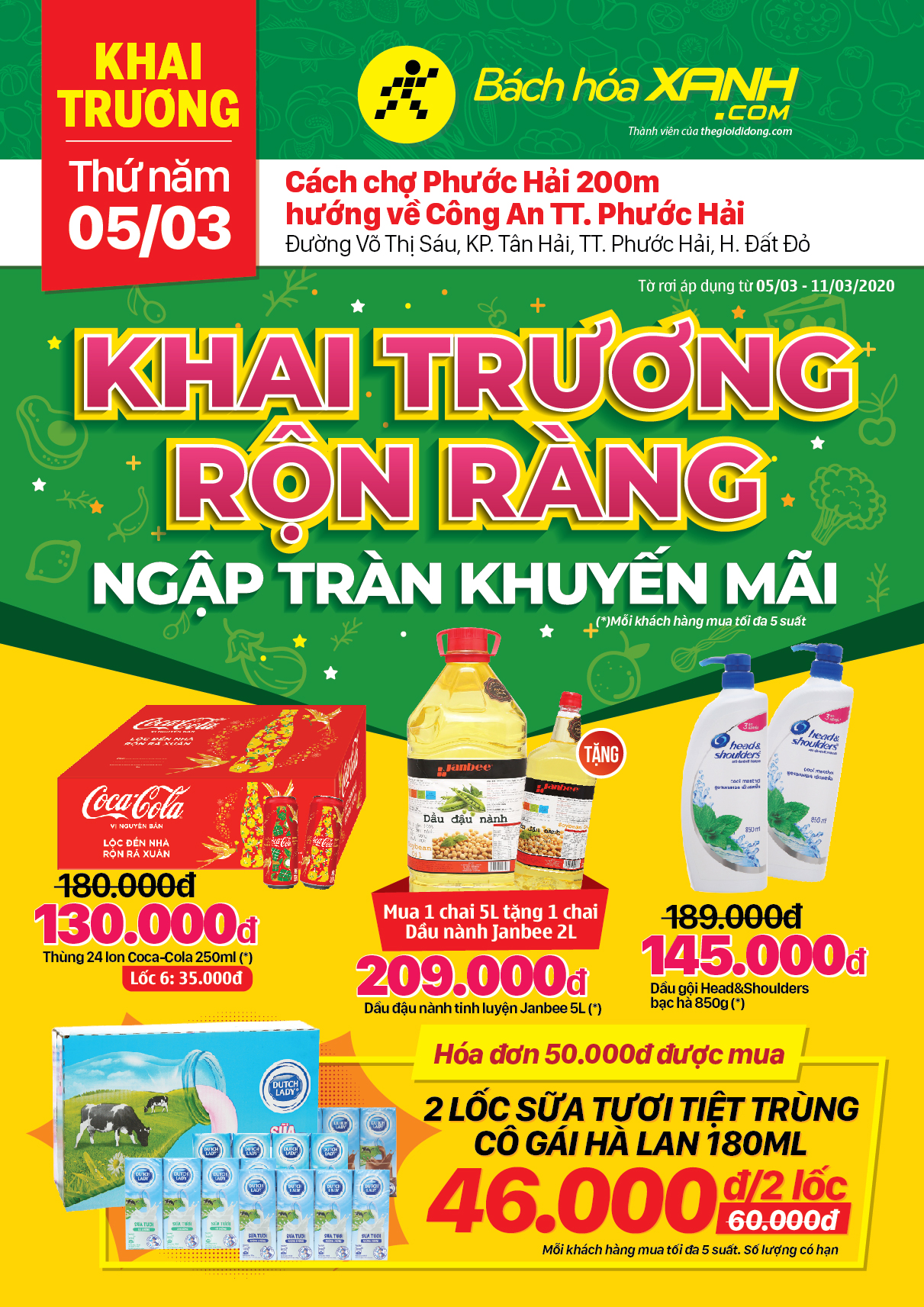 Cửa hàng Bách hóa Xanh Võ Thị Sáu, KP. Tân Hải khai trương 5/3/2020
