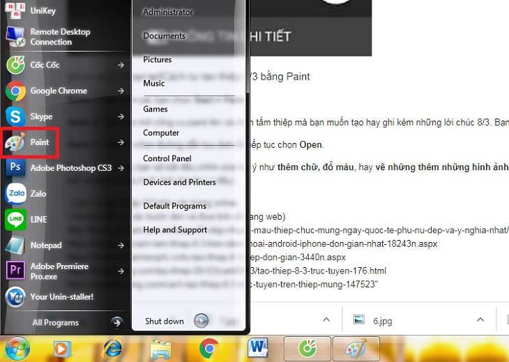 Vào Start chọn Paint