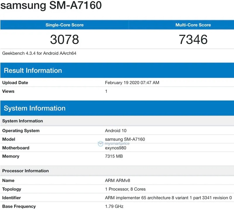Samsung Galaxy A71 xuất hiện trên Geekbench Samsung Galaxy A71 xuất hiện trên Geekbench
