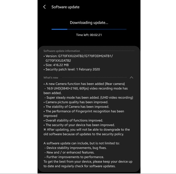 Samsung phát hành bản cập nhật phần mềm mới cho Galaxy S10 Lite