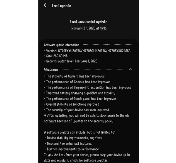 Galaxy Note 10 Lite nhận bản cập nhật phần mềm mới