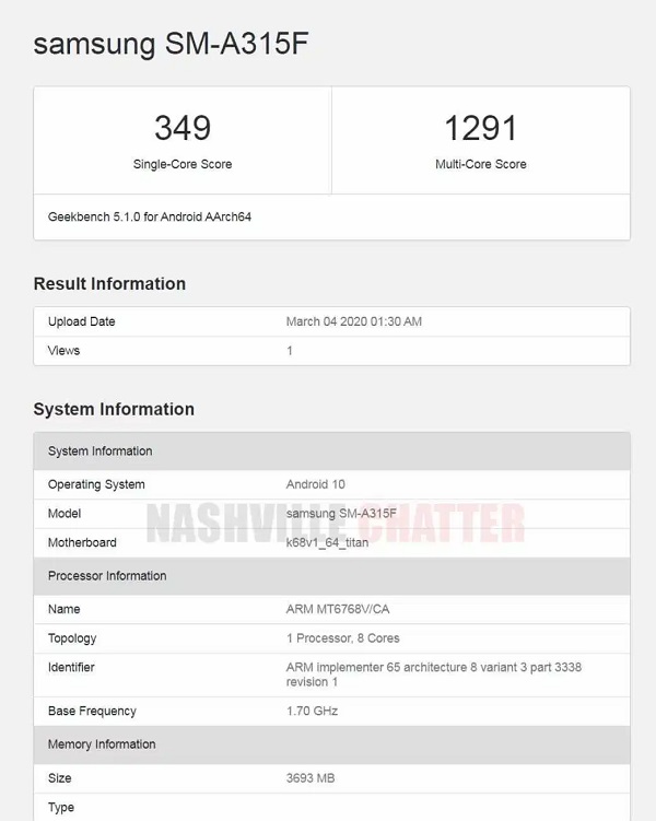 Galaxy A31 xuất hiện trên Geekbench Galaxy A31 xuất hiện trên Geekbench