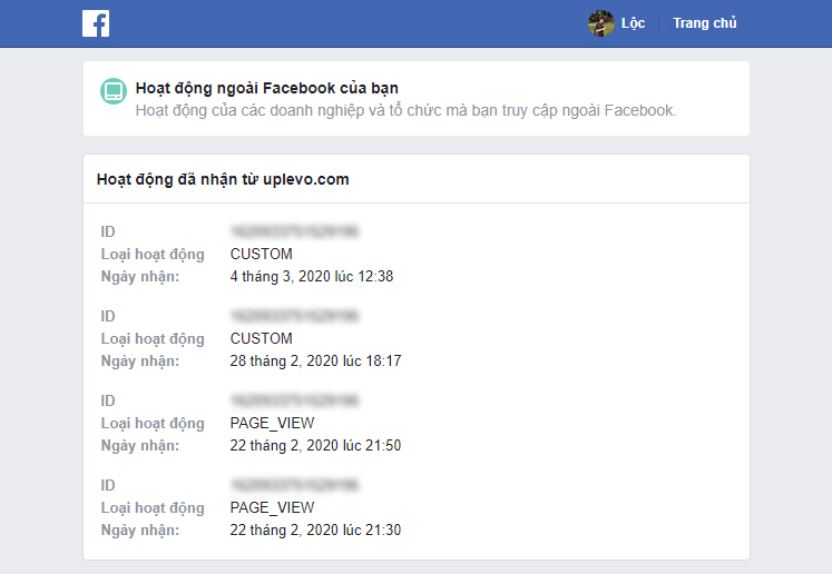 Nhấn vào bất kỳ ứng dụng/trang web để xem khi nào nó tương tác với Facebook