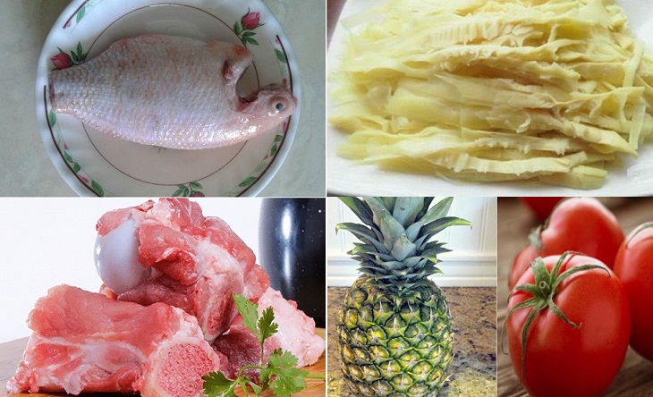 Một số nguyên liệu nấu lẩu cá diêu hồng măng chua