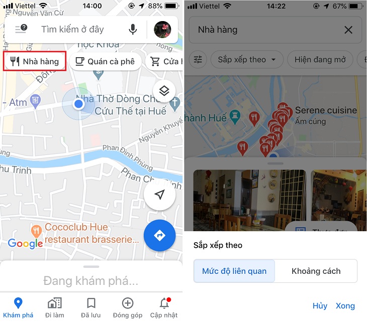 Không biết ăn gì, Google Maps đã có thể gợi ý cho bạn những quán ăn xung quanh > Vào Nhà hàng, chọn vị trí bạn quan tâm