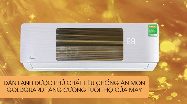 Máy lạnh Midea Inverter 1.5 HP MSAFA-13CRDN8 có dàn lạnh phủ chống ăn mòn Goldguard giúp nâng cao tuổi thọ và độ bền máy