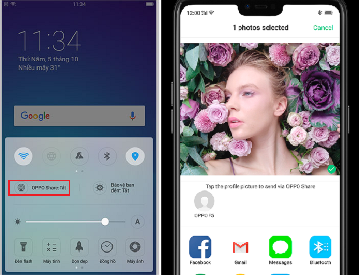 OPPO Share, Mi Share là gì? Cách sử dụng và thiết bị nào sử dụng được? > Mở OPPO Share, chọn tệp và thiêt bị chia sẻ