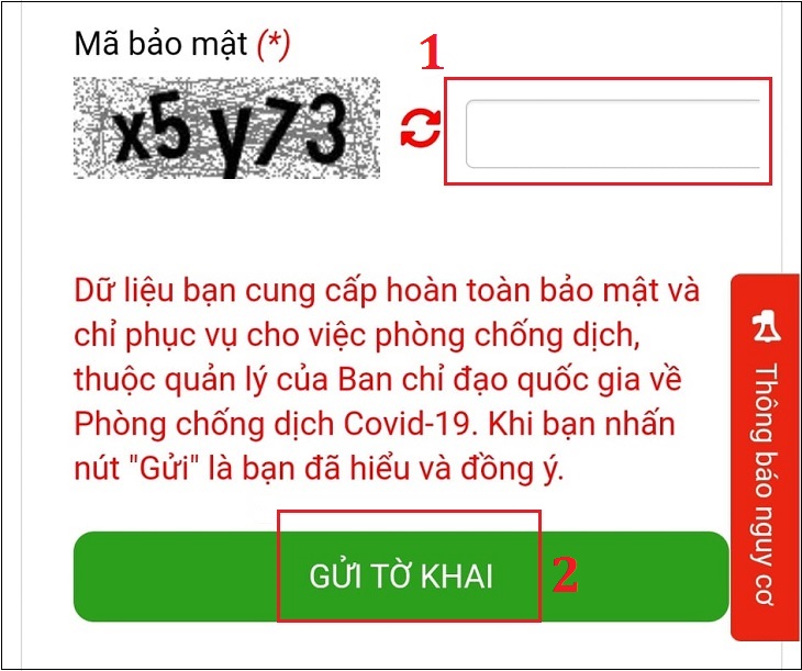 Nhập mã bảo mật và nhấn nút Gửi tờ khai để hoàn tất