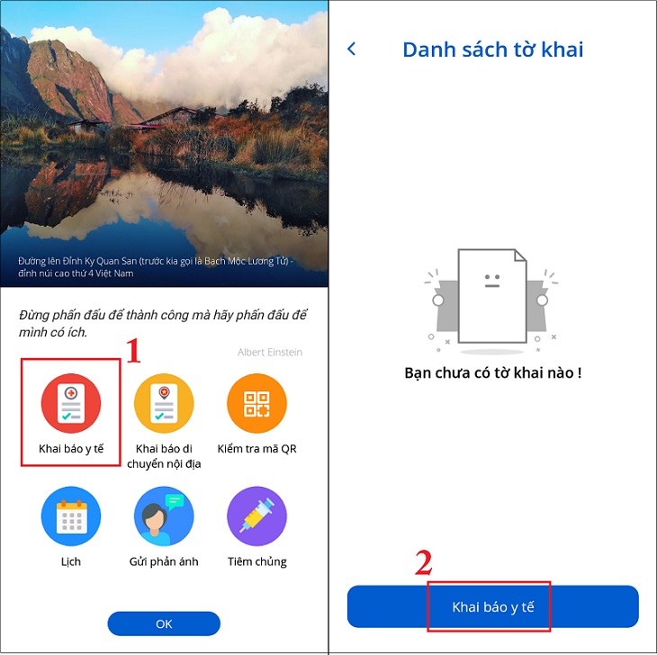 Mở Bluezone, chọn Khai báo y tế
