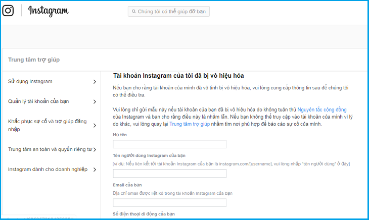 Hướng dẫn cách khôi phục tài khoản instagram khi bị vô hiệu hóa, hack hoặc xóa > Gửi đơn kháng cáo cho Instagram