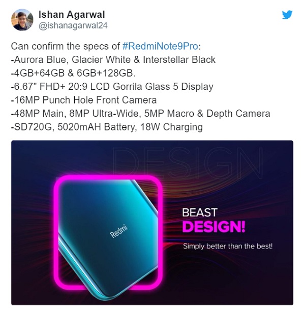 Redmi Note 9 Pro lộ thông số cấu hình trước ngày ra mắt Redmi Note 9 Pro lộ thông số cấu hình trước ngày ra mắt