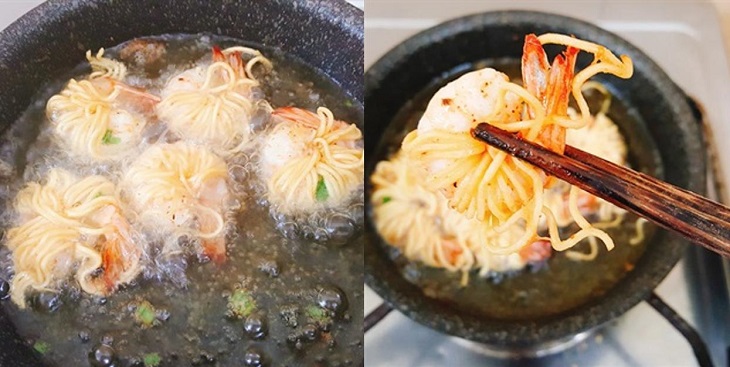 Chiên tôm cuộn cho chín vàng, giòn tan Chiên tôm cuộn cho chín vàng, giòn tan