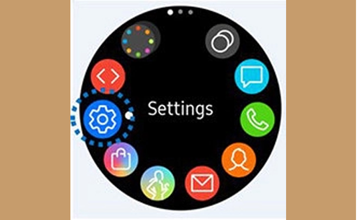 Hướng dẫn cách khôi phục cài đặt gốc trên smartwatch Samsung > Bước 2: Nhấn vào biểu tượng Cài đặt (Settings)