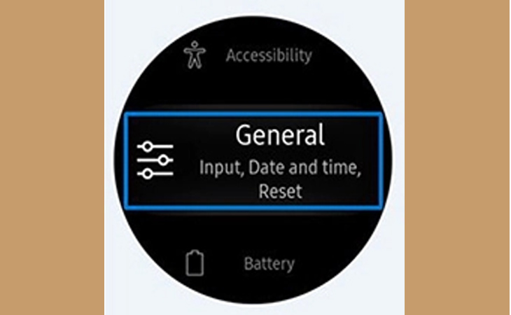 Hướng dẫn cách khôi phục cài đặt gốc trên smartwatch Samsung > Bước 3: Cuộn xuống và chọn General