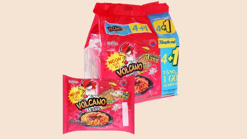 Lốc 5 gói mì xào Koreno Volcano vị gà 118g