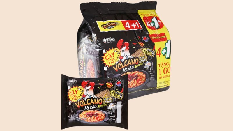 Lốc 5 gói mì xào Koreno Volcano vị gà phô mai 118g