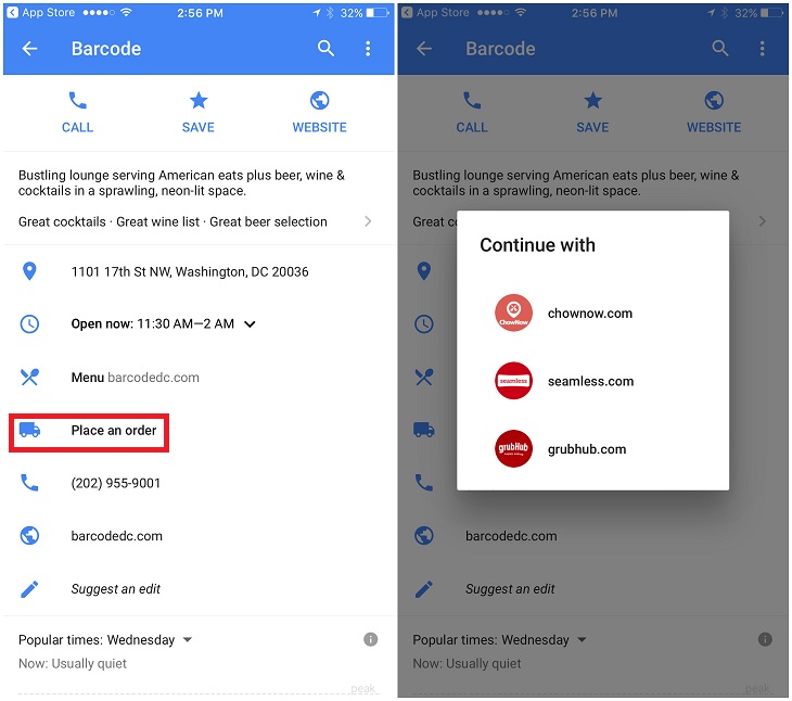 Đặt đồ ăn qua Google Maps