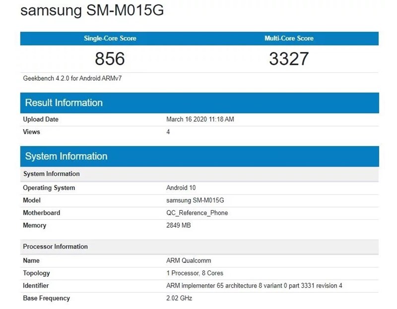 Smartphone giá rẻ Galaxy M01 xuất hiện trên Geekbench, được xác nhận có bộ nhớ trong 32GB Smartphone giá rẻ Galaxy M01 xuất hiện trên Geekbench, được xác nhận có bộ nhớ trong 32GB