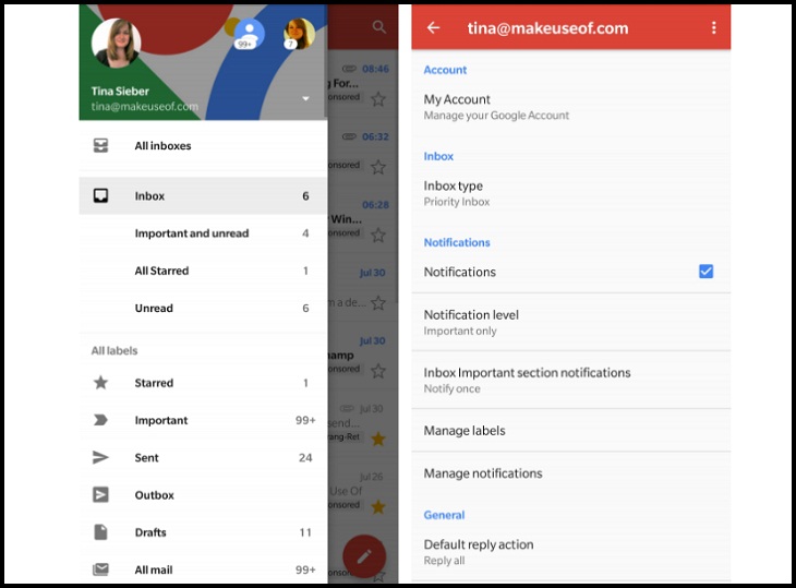 Cách thêm, xóa và quản lý nhiều tài khoản Google trên điện thoại Android > Gmail bị ảnh hưởng khi đồng bộ hóa tài khoản