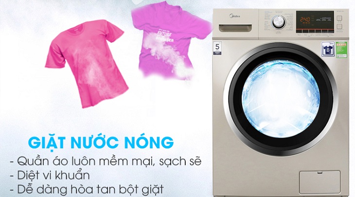 Chế độ giặt nước nóng đến 90 độ C của Midea