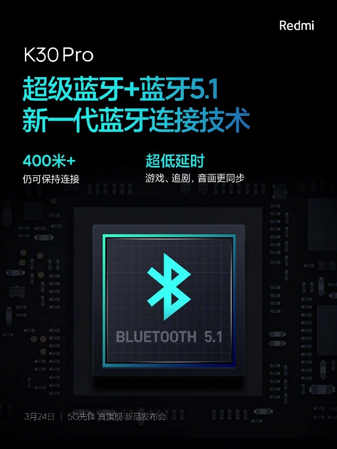Redmi K30 Pro được trang bị Super Bluetooth có khả năng kết nối xa hơn gần gấp đôi chuẩn Bluetooth 5.1, con số chính xác sẽ khiến bạn bất ngờ