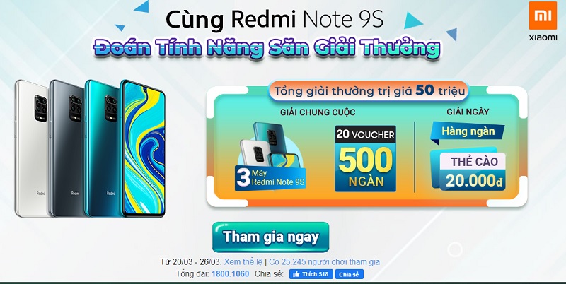 CÙNG REDMI NOTE 9S ĐOÁN TÍNH NĂNG SĂN GIẢI THƯỞNG