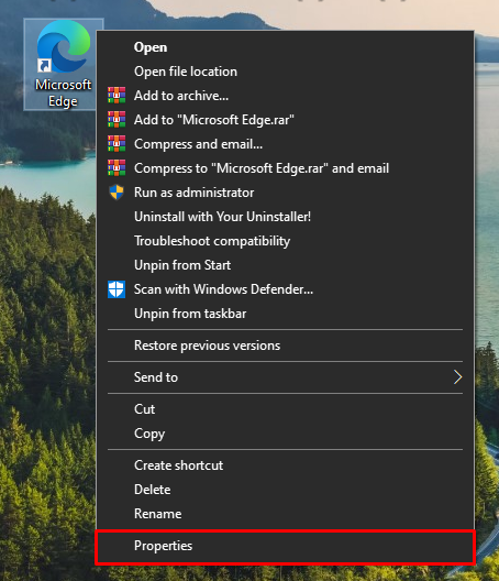 Nháy chuột phải vào biểu tượng Edge Chromium trên desktop, chọn Properties