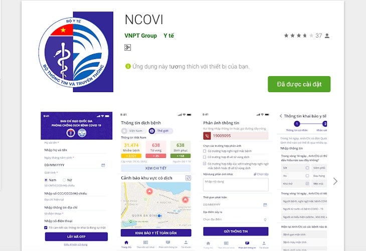 ứng dụng nCoV và Vietnam Health Declaration