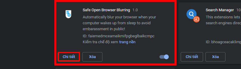 Cách làm mờ nhanh nội dung trang web trên trình duyệt Chrome > Nhấp vào mục Chi tiết của công cụ Safe Open Browser Blurring