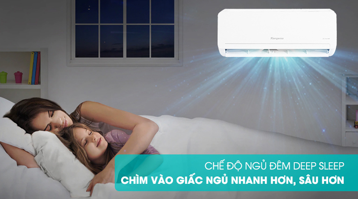 Máy lạnh Kangaroo Inverter 1 HP KGAC09CI được tích hợp chế độ chế độ ngủ đêm Deep Sleep giúp bạn an giấc, không cần phải thức dậy về đêm vì quá lạnh.