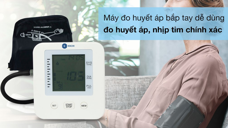 Máy đo huyết áp tự động Kachi MK-293 có khả năng đo huyết áp và nhịp tim chính xác, phù hợp với người sử dụng trên 50 tuổi