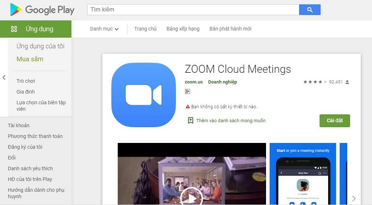 Hướng dẫn cài đặt và sử dụng Zoom họp trực tuyến trên điện thoại, PC > Cài đặt Zoom trên điện thoại Android