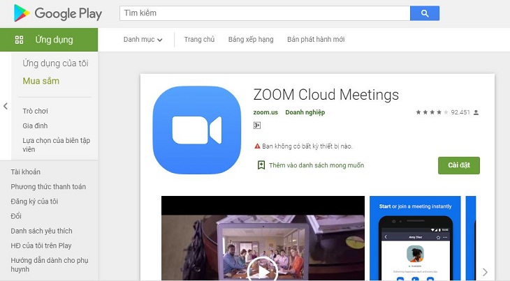 Cài đặt Zoom trên điện thoại Android