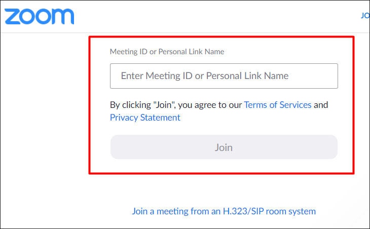 Điền ID, hoặc link phòng họp bạn muốn vào và nhấn Join