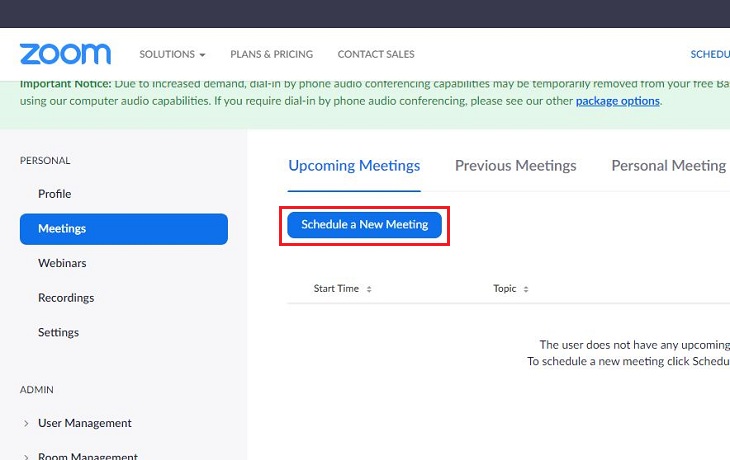 Chọn Schedule a Meeting
