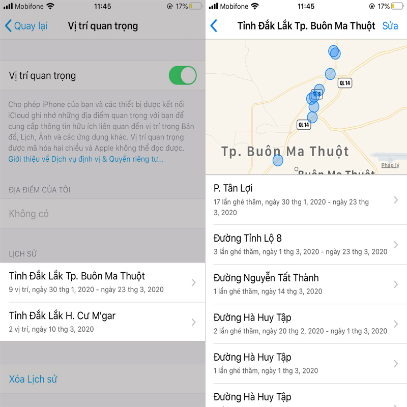 Xem lại lịch trình di chuyển iPhone