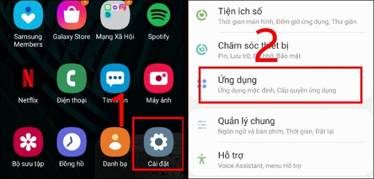 bạn hãy vào mục Cài đặt  Chọn Ứng dụng.