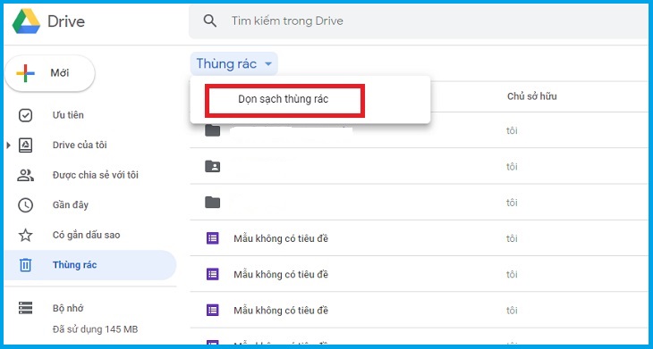 Dọn dẹp file trong thùng rác Google Driver