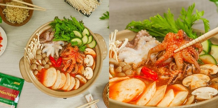 Cho các nguyên liệu vào nồi lẩu