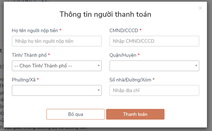 Tiến hành điền các thông tin nộp tiền và chọn Thanh toán