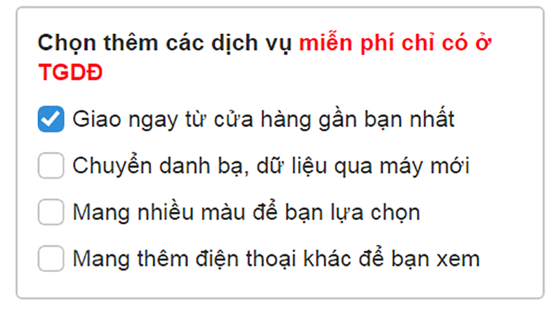 Dịch vụ miễn phí tại TGDĐ