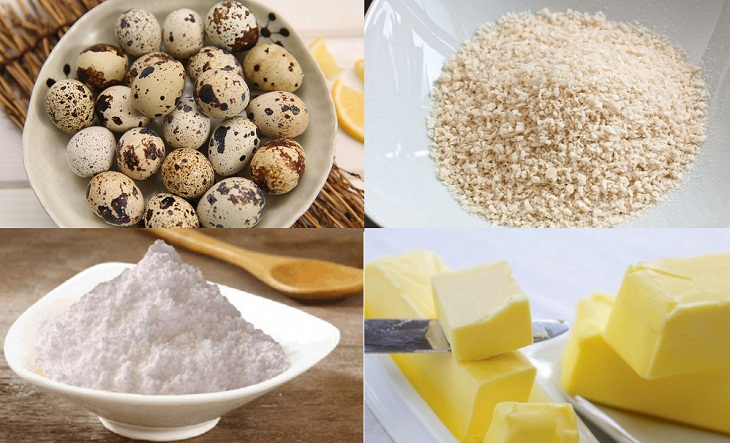 Một số nguyên liệu làm trứng cút lộn chiên xù sốt bơ