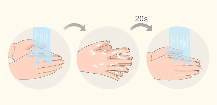 Rửa tay bằng xà phòng sau khi tháo khẩu trang